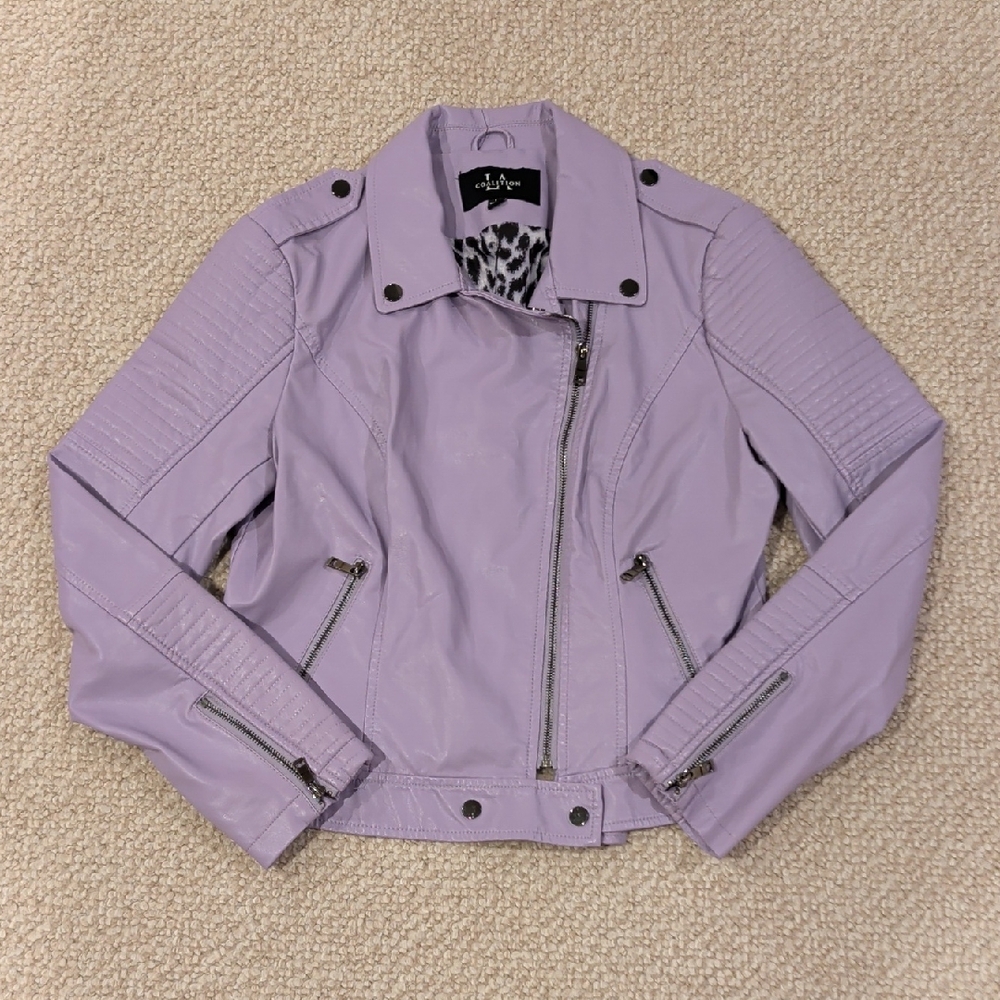 Lavender Moto-Style Faux Leather Jacket